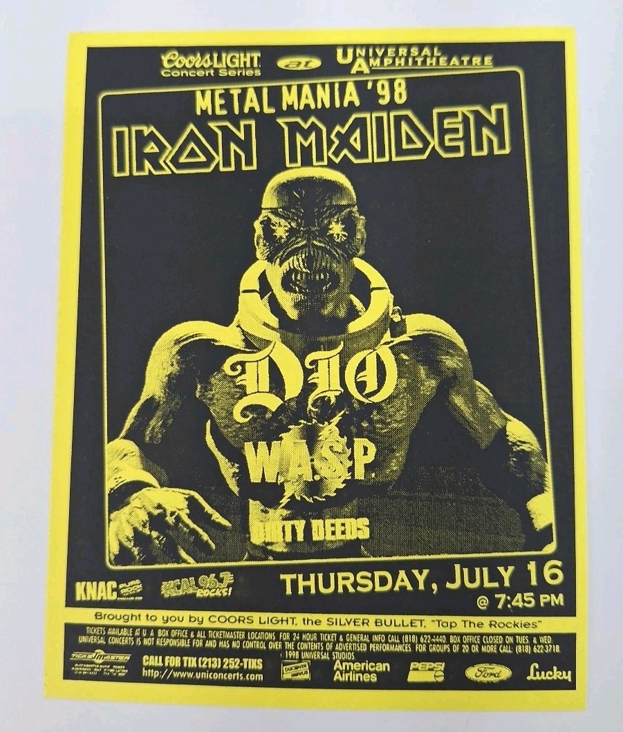 Iron Maiden 1998 Concert Show Flyer Handbill Thrash Heavy Metal