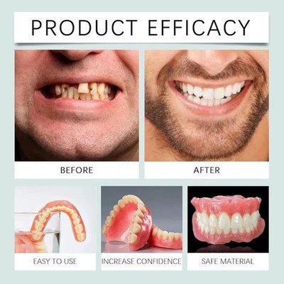 Silicone INSTANT SMILE False Fake Teeth Veneer UPPER & LOWER SET DENTURES