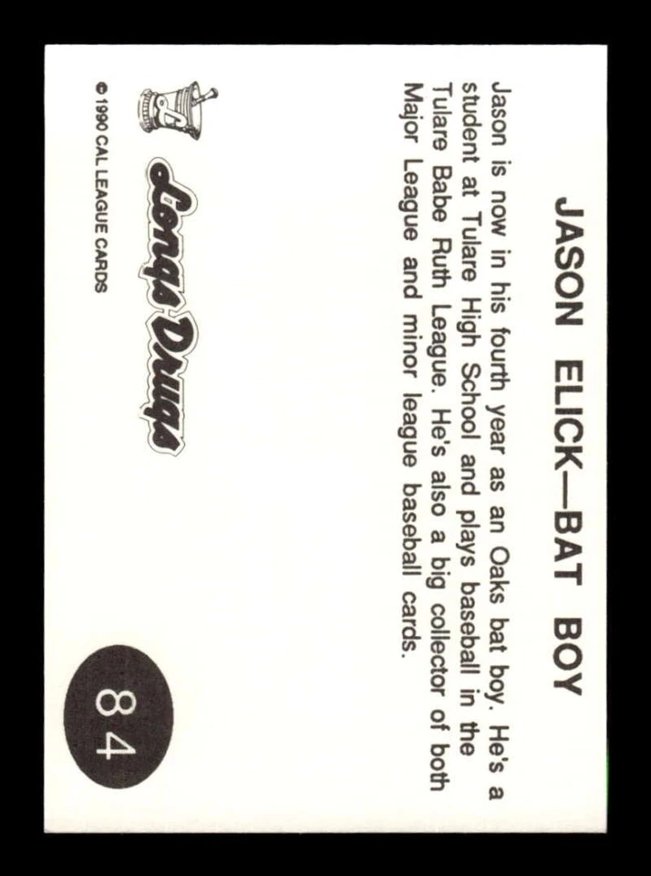 1990 Cal League Visalia Oaks 84 Jason Elick BXCP13 - Image 2 of 2