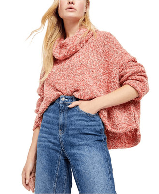 Free people BFF knit cowl neck sweater scarlet flame pink small oversized