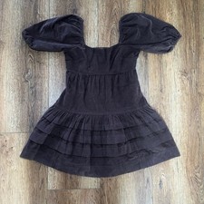 American Eagle Brown Corduroy Mini Dress Puff Sleeve Tiered Ruffle XXS Western