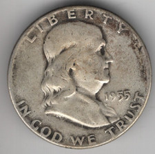1955 P FRANKLIN HALF DOLLAR 90% SILVER 50¢ PHILADELPHIA UNITED STATES OF AMERICA