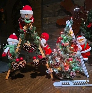 Vintage 16" Inch Christmas Tree With 3 Snowmen On 20" Ladder And Climbing Santa.