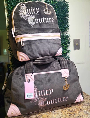 Juicy Couture Brown & Pink Logo Backpack And Duffle Bag Set With Gold Hardware - Image 1 of 4