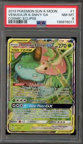 Pokemon Venusaur & Snivy GX Cosmic Eclipse Holo Ultra Rare #1 PSA 8