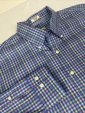 Peter Millar Dress Shirt Mens XL Blue Plaid Excellent Nanoluxe Easy Care