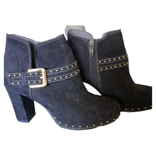 Bottines Femme En Daim - Talon Bloc, Bout Pointu, Boucle, Fermeture Zip - 6