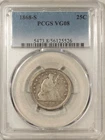 1868-S SEATED LIBERTY QUARTER - PCGS VG-08, SCARCE DATE!