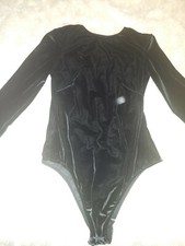 Beautiful Elegant Black Velvet Open-Back Long-Sleeve Victoria's Secret Bodysuit