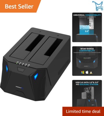 USB 3.0 SATA Dual Bay Docking Station 2.5/3.5in HDD SSD Duplicator Cloner