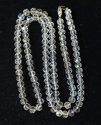 30'' Antique Deco Faceted Quartz Rock Crystal Necklace 10k clasp. Flapper