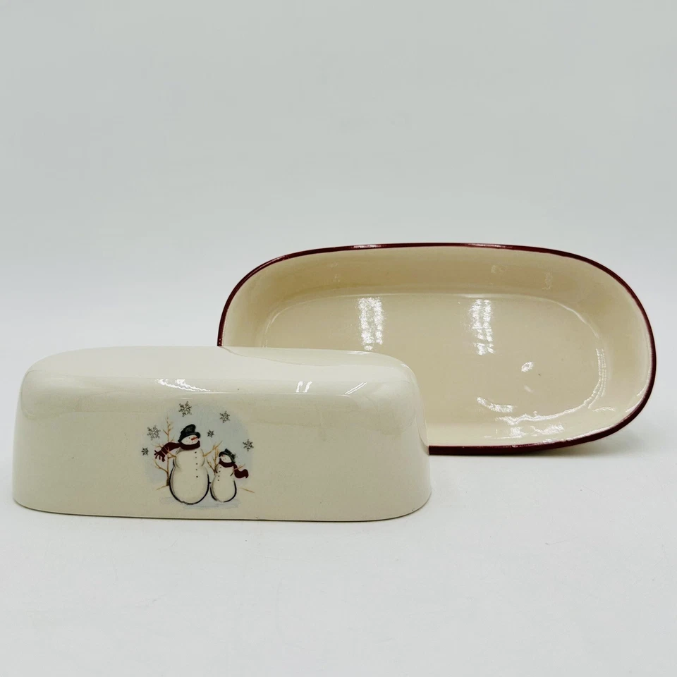 Royal Seasons Butter Dish With Top Ceramic Christmas Snowman Image Quarter Pound - Image 3 of 4