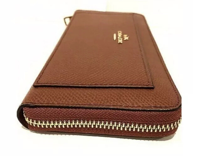 CoachSaddle Brown Leather Accordion Zip Around F52648 Wallet | eBay