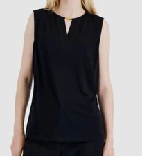 $54 Tahari ASL Women's Black Sleeveless Bar-Neck Knit Blouse Top Size S