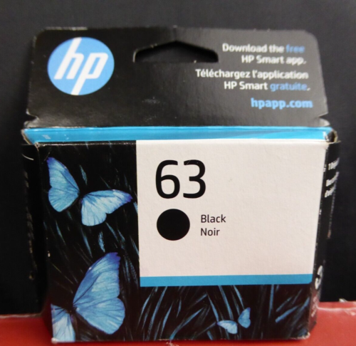 Cartouche d'encre noire authentique HP #63 63 F6U62 AN NEUVE boîte scellée exp. 2025 - Photo 1/2