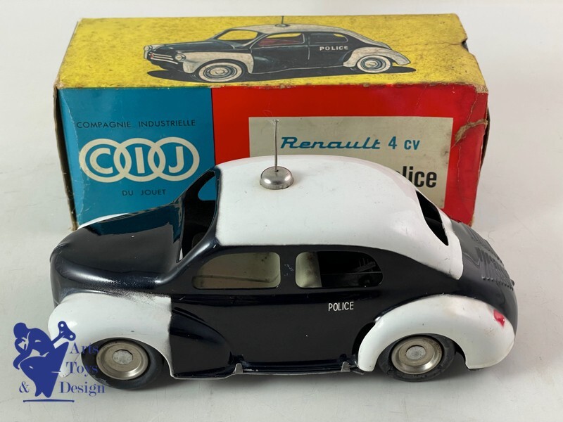 Jouet Ancien CIJ Renault 4CV Gris Foncé - Mécanisme à Clé - 18cm - Vers 1950