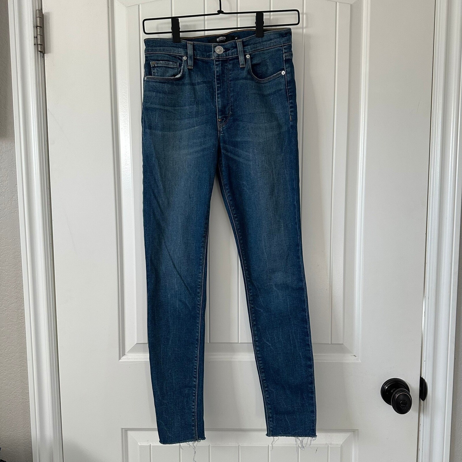 Hudson Barbara Super Skinny Jeans Raw Hem High Rise Denim Size 26