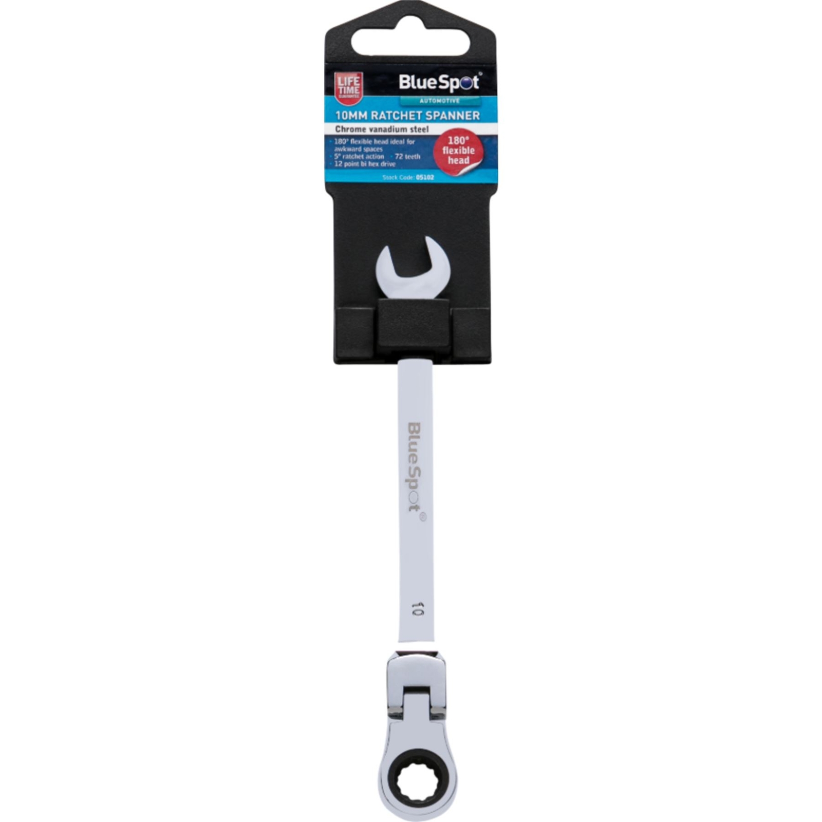 AB Tools BlueSpot 15 Mm Metrischer Ratschenschlüssel – Flexibler Kopf, 72 Zähne, 205 Mm Länge