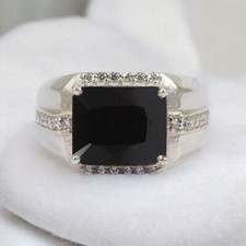 Black Onyx Emerald Cut Gemstone With 925 Sterling Silver Ring For Men's 727