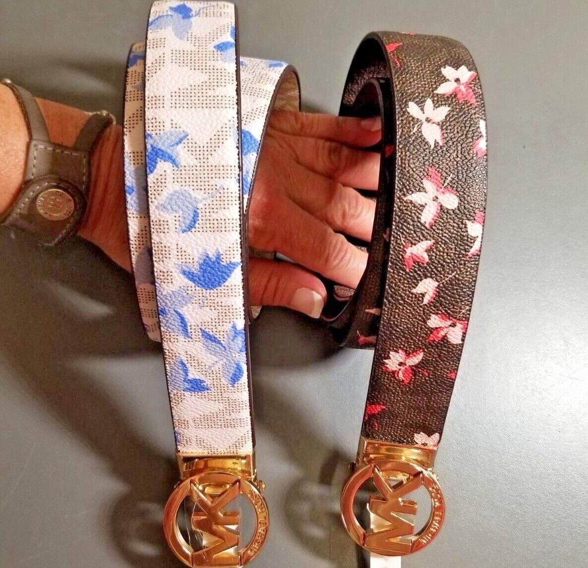 Michael Kors Belt round Gold MK Buckle Floral Logo