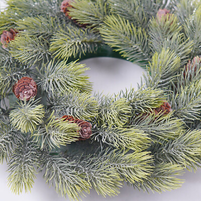1 Artificial Christmas Wreath Pine Tree Wreath Glitter Frosted Oak Leaves White