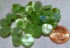 24 Small Pearlized Green Plastic Shank Buttons 7/16" 11.4mm # 7717