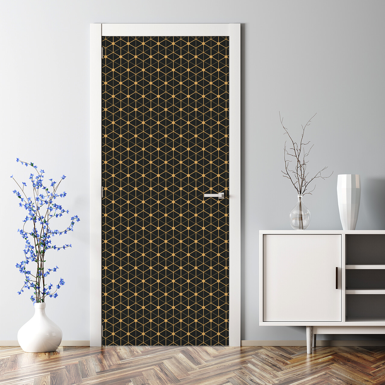 Hexagonal Connection Bubble Free Door sticker yellow and black Decal covering