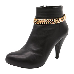 Women Gold Metal Chain Double Strand Boot Bracelet Shoe Charm Anklet Adjustable