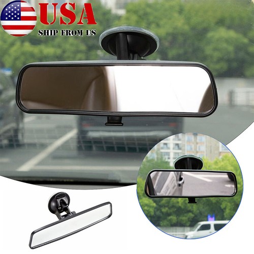 Car Truck Rear View Mirror Glass Suction Cup Stick On Interior Wide Adjustable - Picture 1 of 10