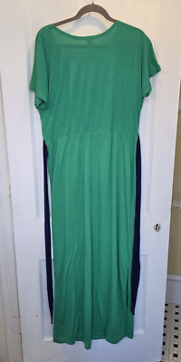 Avon Kelly Green w/ Navy Accents Long Dress w/ Side Slits XL | eBay