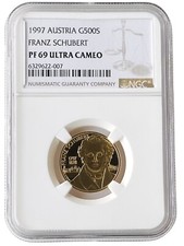 1997 Austria Franz Schubert Gold 500 Schilling 0.2559 oz Proof Coin NGC PF 69 UC 5724.89 per troy oz