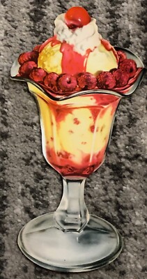 Vintage 1950s Raspberry Sundae Poster | Original Ice Cream Diner Sign NOS Old
