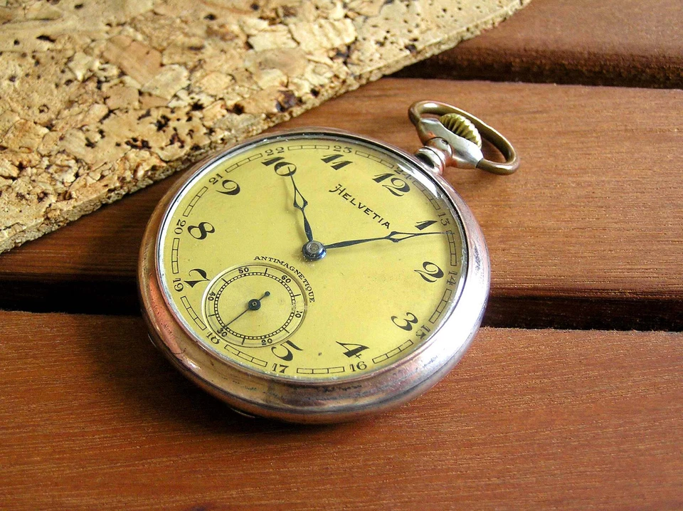 RELOJ BOLSILLO HELVETIA ANTIGUO MILITAR IMPORTACIÓN PLATA FRAN BOLIDAN ESFERA METÁLICA Foto 3 de 4