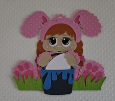 Easter Bunny Girl 2 Sitting Red Hair. Scrapbook, Card Making Paper Piecing