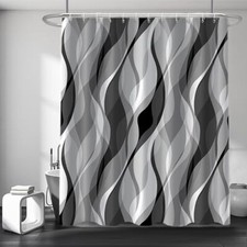 Shower Curtain, Modern Abstract Black and Striped 72"W x 72"L Pack of 1 Grey
