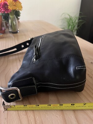 vintage coach black leather shoulder bag With White Stitching (See