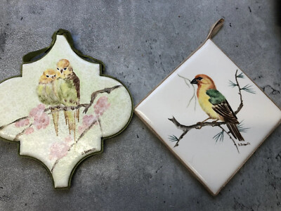 Bird Wall Hanging Ceramic Tile Set Of 2 Signed B.Schmitt Nature