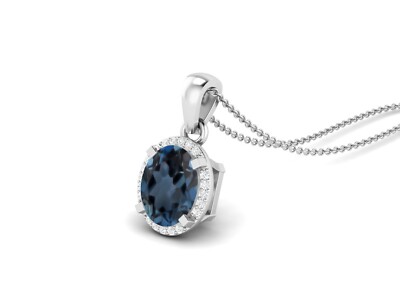 10x8MM Oval Shape London Blue Topaz 925 Sterling Silver Solitaire Women Necklace
