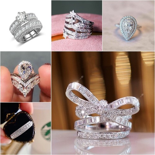 Elegantes anillos cúbicos de circonio de 925 para mujer joyería boda talla | eBay