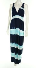Lody Ady 134152 Womens Blue Tie-Dye Print Crochet Back Maxi Dress Size Medium