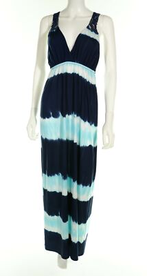 Lody Ady 134152 Womens Blue Tie-Dye Print Crochet Back Maxi Dress Size Medium
