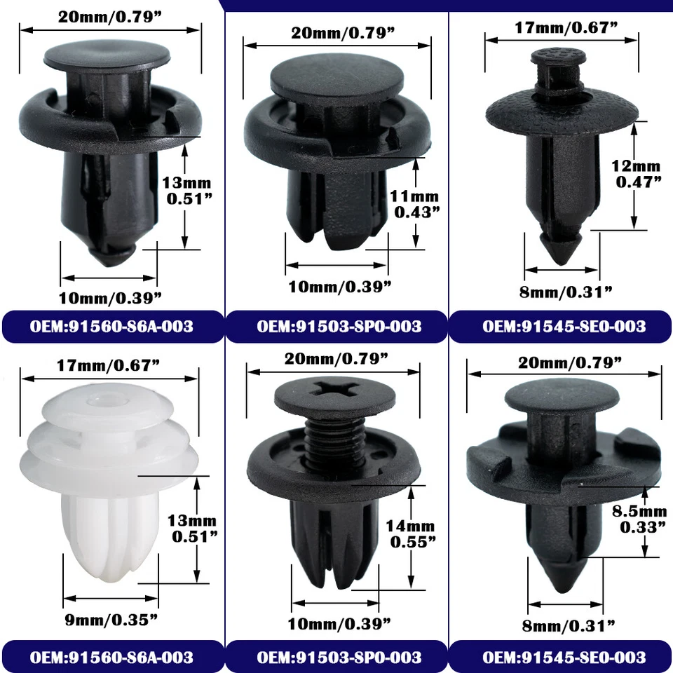 180x Trim Panel Clips Bumper Fender Fastener Push Rivets For HONDA CIVIC ACCORD  - image 2 of 4