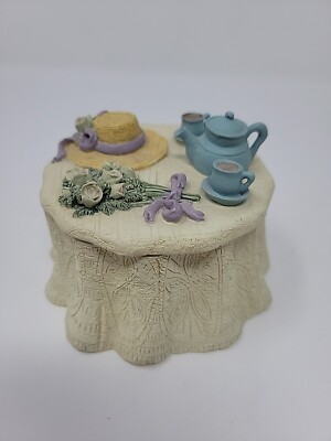 Dezine Trinket Jewelry Box  Tea For Two Flowers And Hat