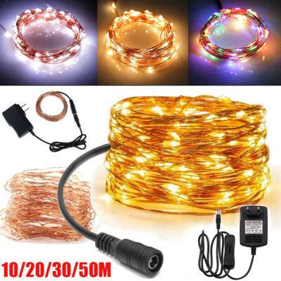 Lichterkette 10/20/30/50m LED Drahtlichterkette Kupfer Draht warmweiß Micro Deko