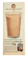 1957 Nestle's Quik Print Ad Chocolate Milk Youngsters Love Chocolaty Quik Milk