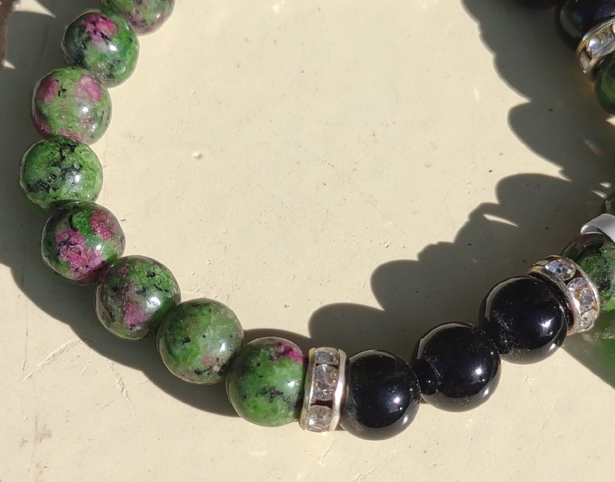 Dragon Strength Dyed Ruby Zoisite Black Onyx 8mm Bead Stretch