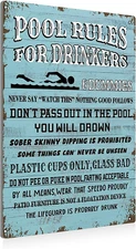 BEASTZHENG Swimming Pool Rules for Drinkers Sign Metal Tin Sign Wall Decor Blue