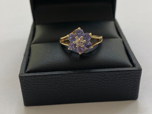 ANELLO ORO 9 CT TANZANITE DIAMANTI MISURA MINUSCOLA H - Foto 5 di 11