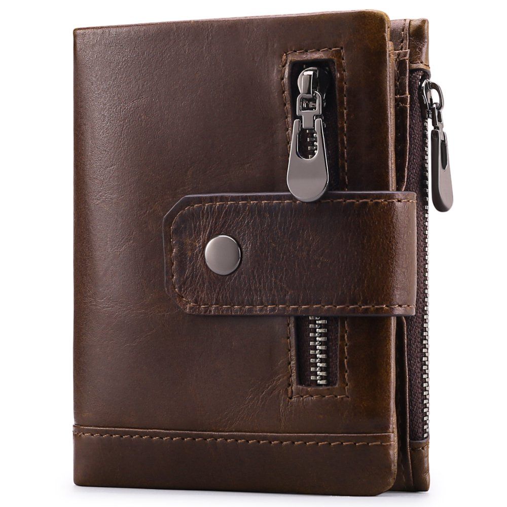 RFID Blocking Leather Bifold Wallet with Zip Coin Pocket-image
