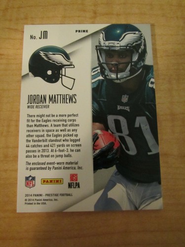 2014 Panini Prestige 3 Colored Prime Patch Jordan Matthews #JM Vanderbilt Eagles - Picture 2 of 2